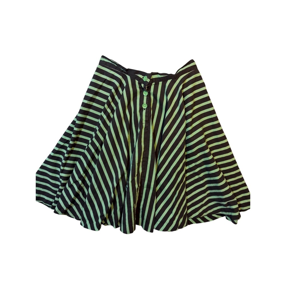 Vintage‎ Handmade Striped Button Front Midi Skirt Black Green Rockabilly Retro